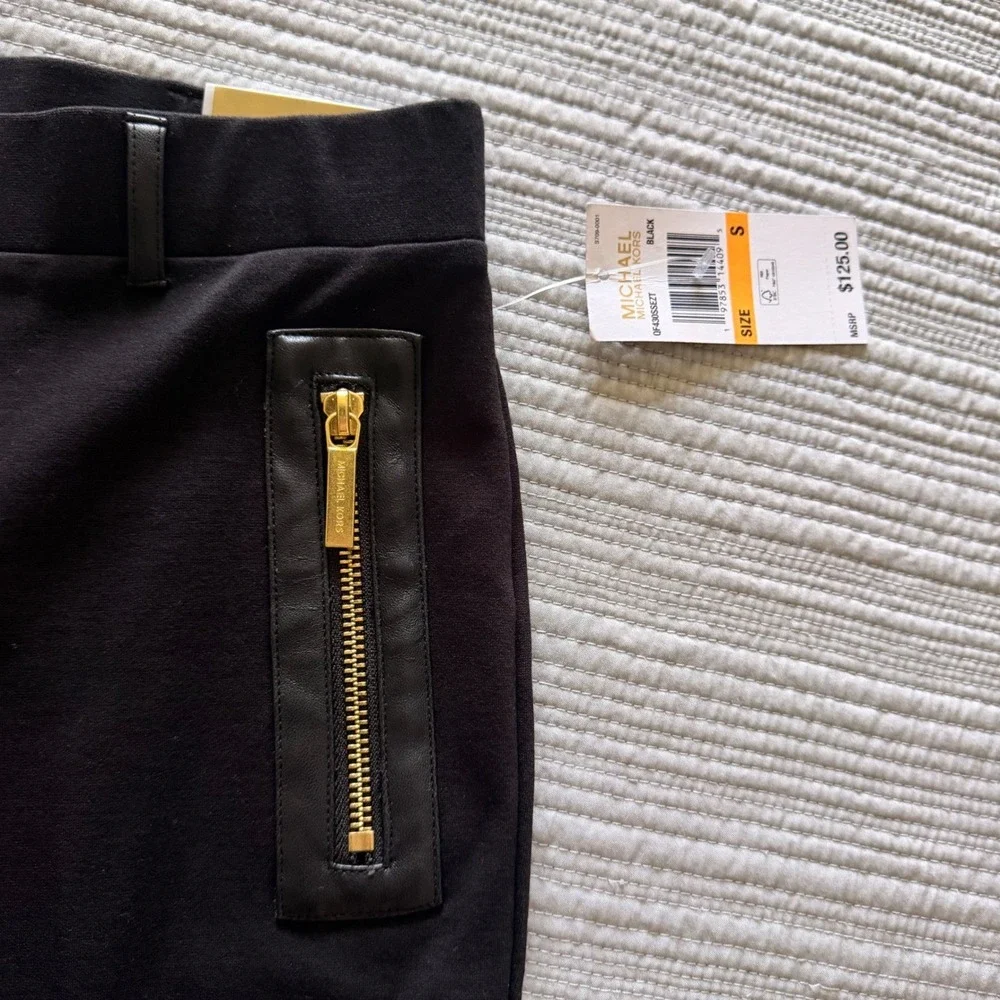 NWT Michael Kors Women's Black Straight Ankle  Pants Gold Zip Accents Size S - Picture 7 of 13